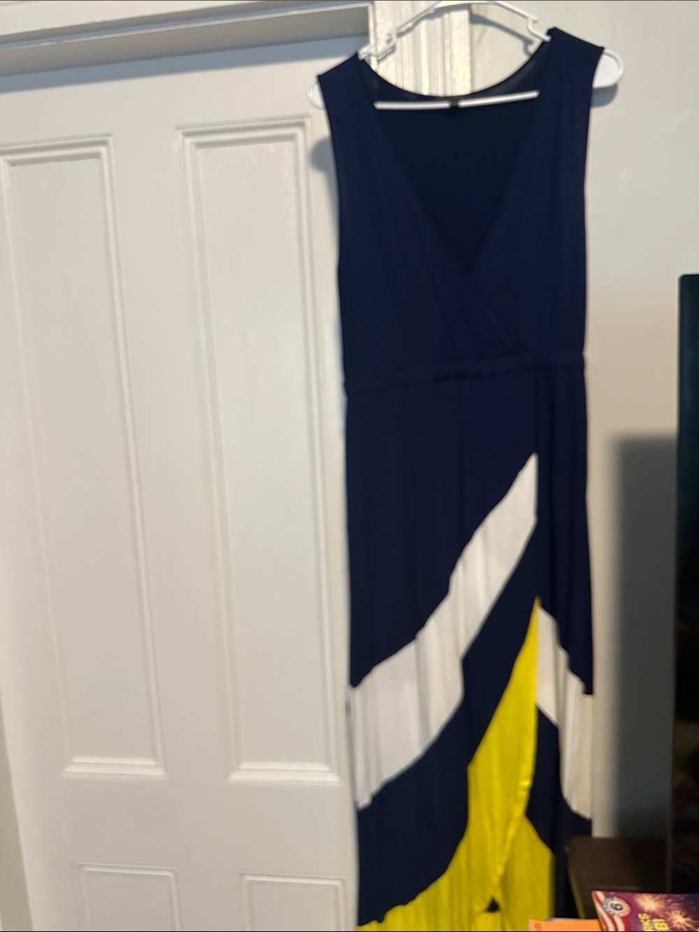 Spense Navy Maxi Dress with White and Yellow Colorblock Panels